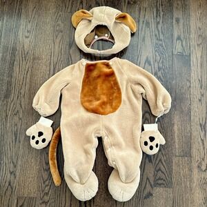 Fun World Baby Dog Costume 12-24M Tan Puppy Fleece Jumpsuit‎ Hood Mittens Tail